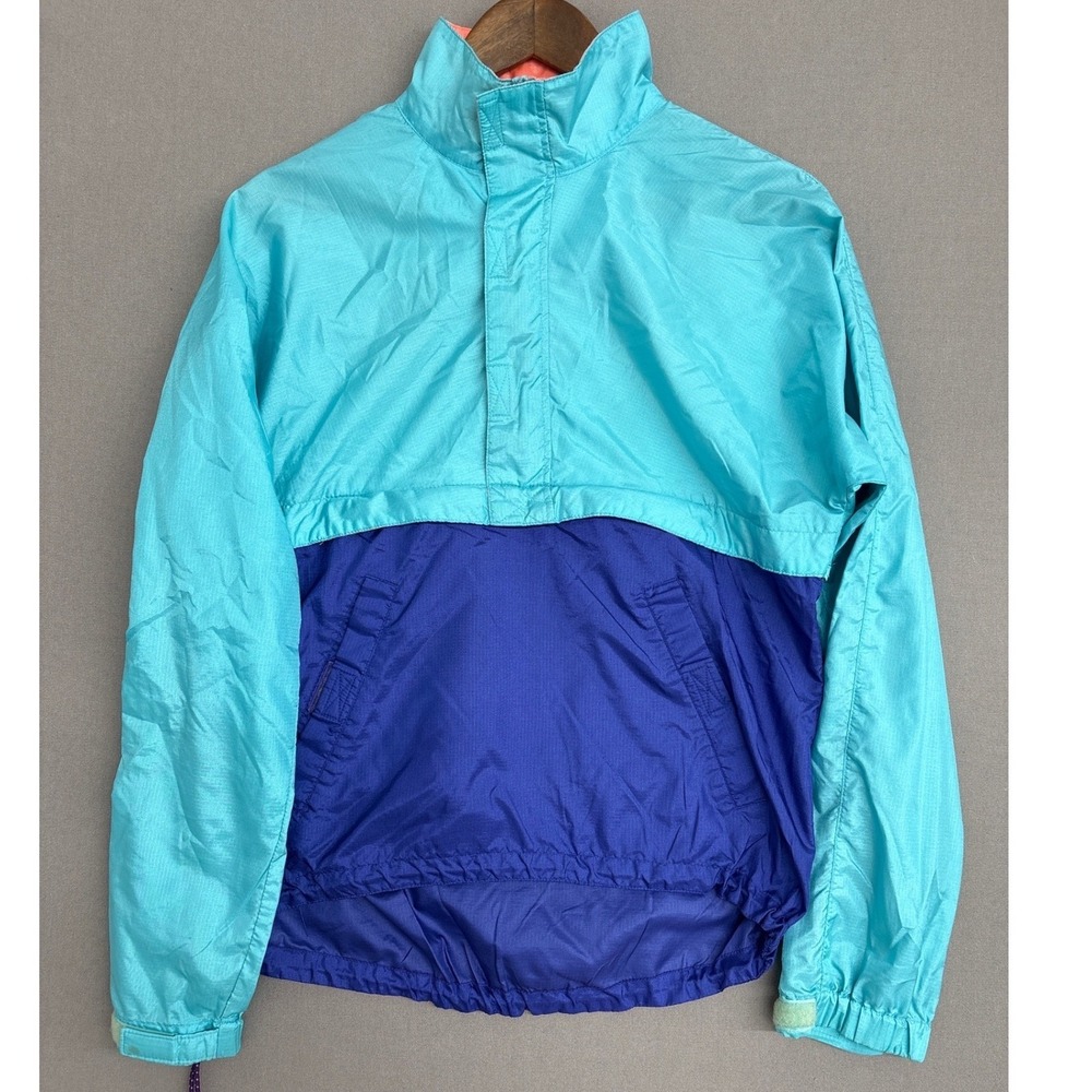 Vintage LL Bean Anorak Windbreaker Jacket XS Colorblock Teal Purple Ripstop 1545